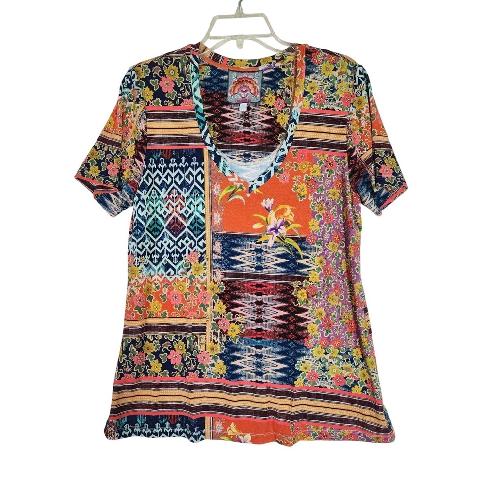 Johnny Was M Patchwork Boho Bamboo Tunic Top Artsy Festival Eclectic Boutique